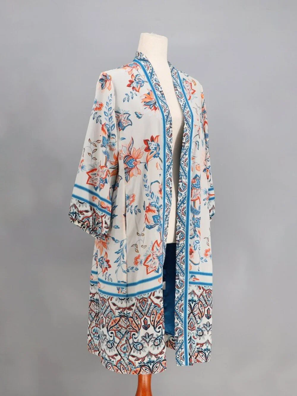 CHICO'S Rising Bloom Floral Open Front Kimono Jacket Cardigan Size 1/M